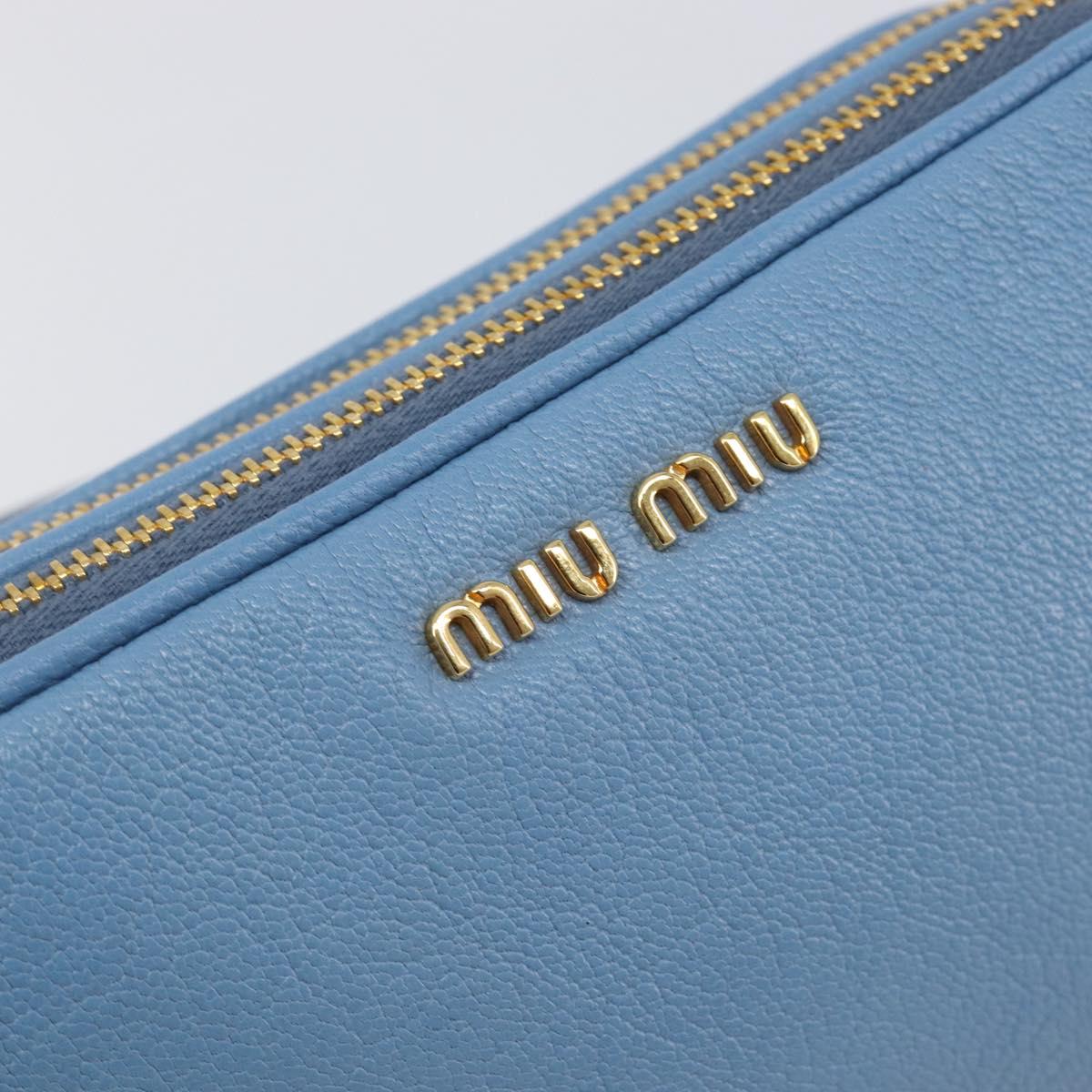 Miu Miu Hand Pouch Leather Light Blue Gold Auth 199107V