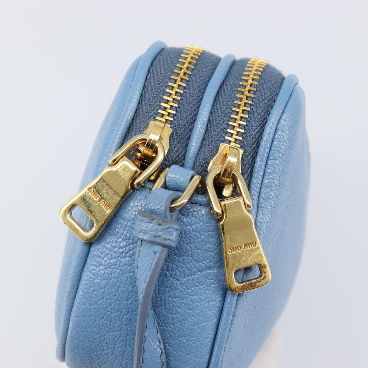 Miu Miu Hand Pouch Leather Light Blue Gold Auth 199107V