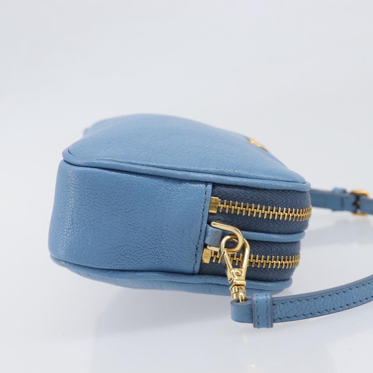 Miu Miu Hand Pouch Leather Light Blue Gold Auth 199107V