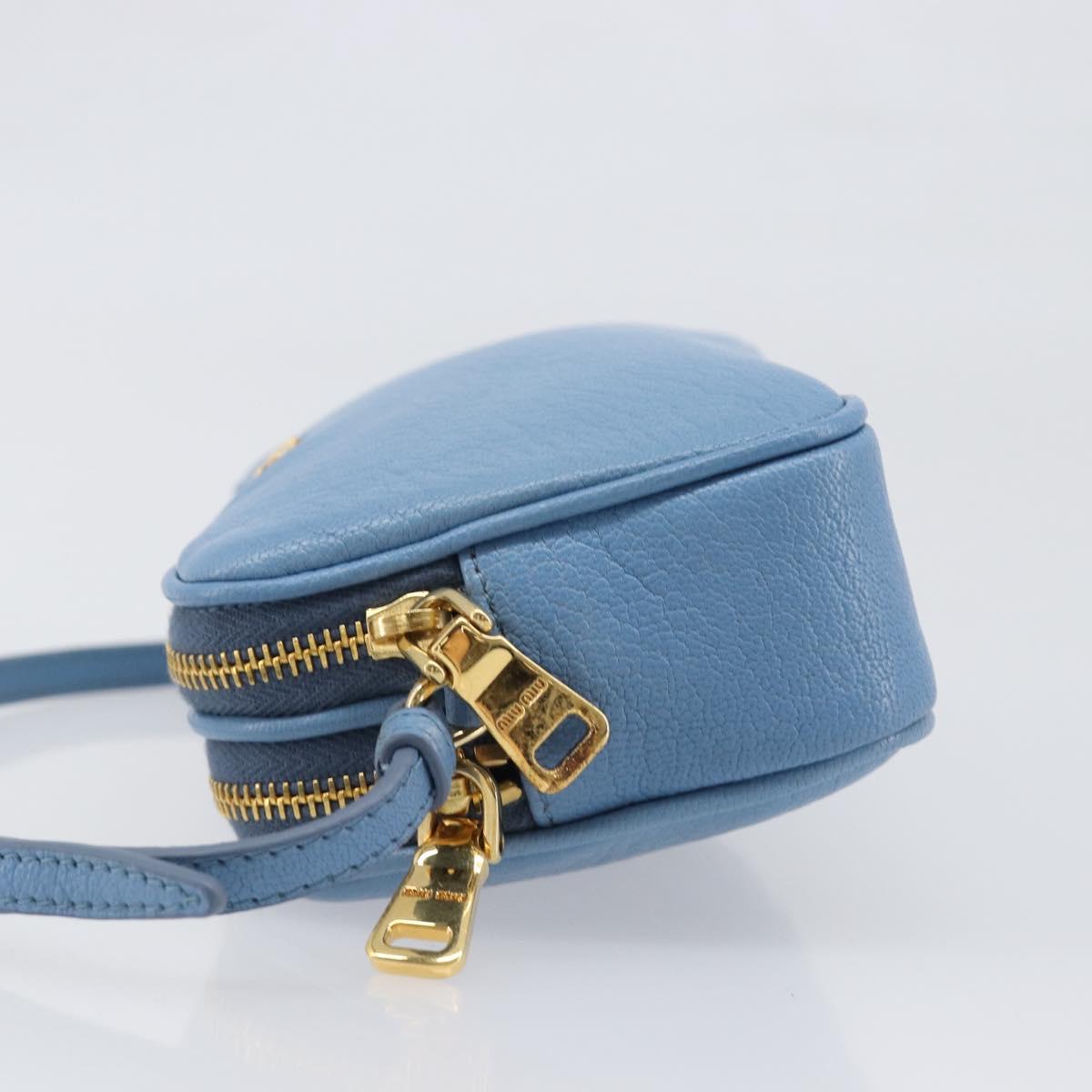 Miu Miu Hand Pouch Leather Light Blue Gold Auth 199107V