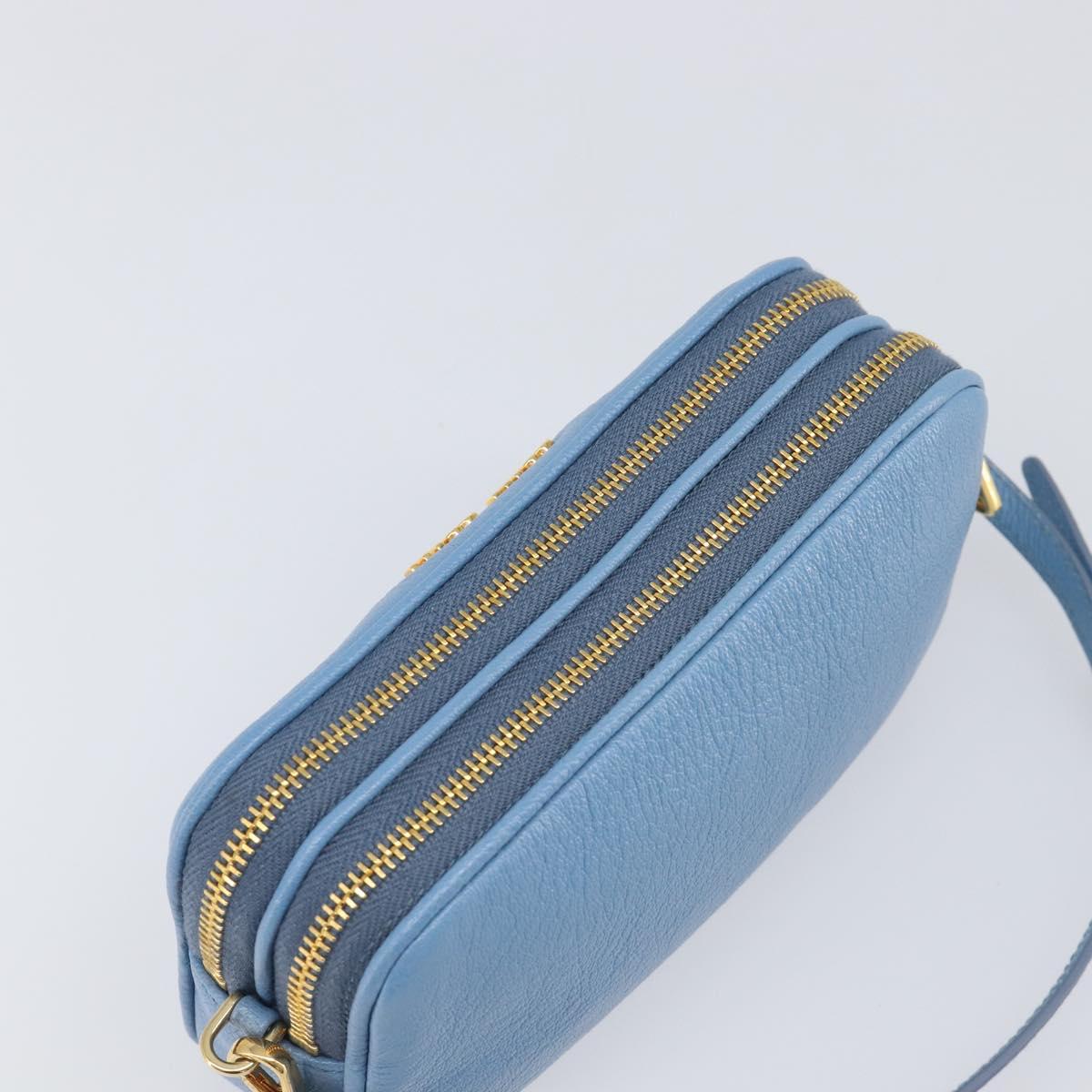 Miu Miu Hand Pouch Leather Light Blue Gold Auth 199107V