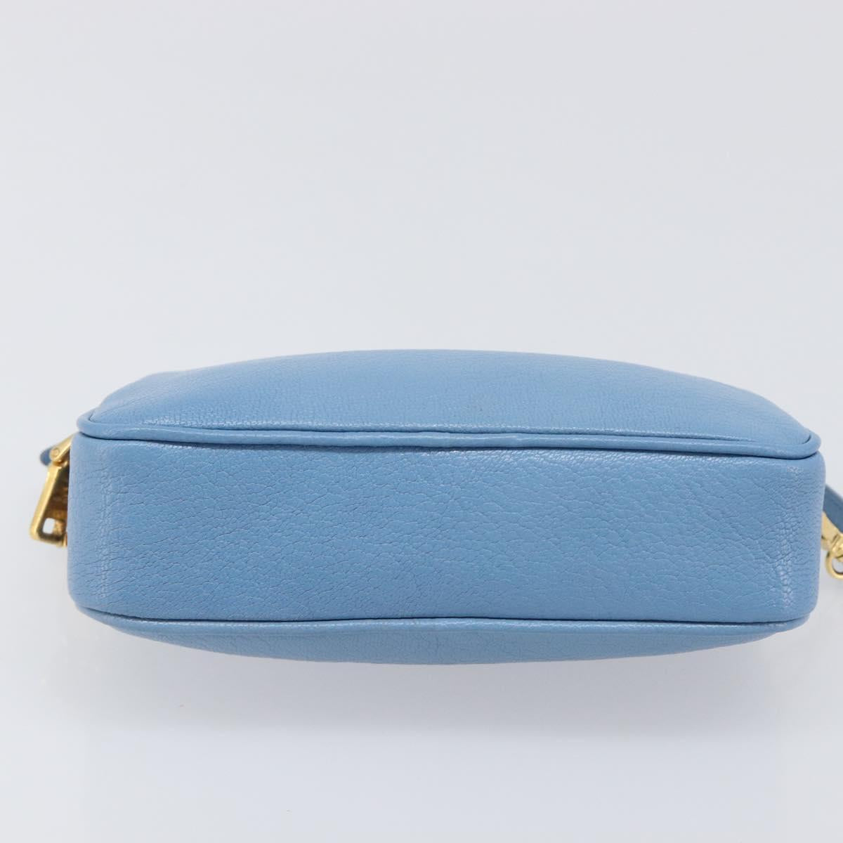 Miu Miu Hand Pouch Leather Light Blue Gold Auth 199107V