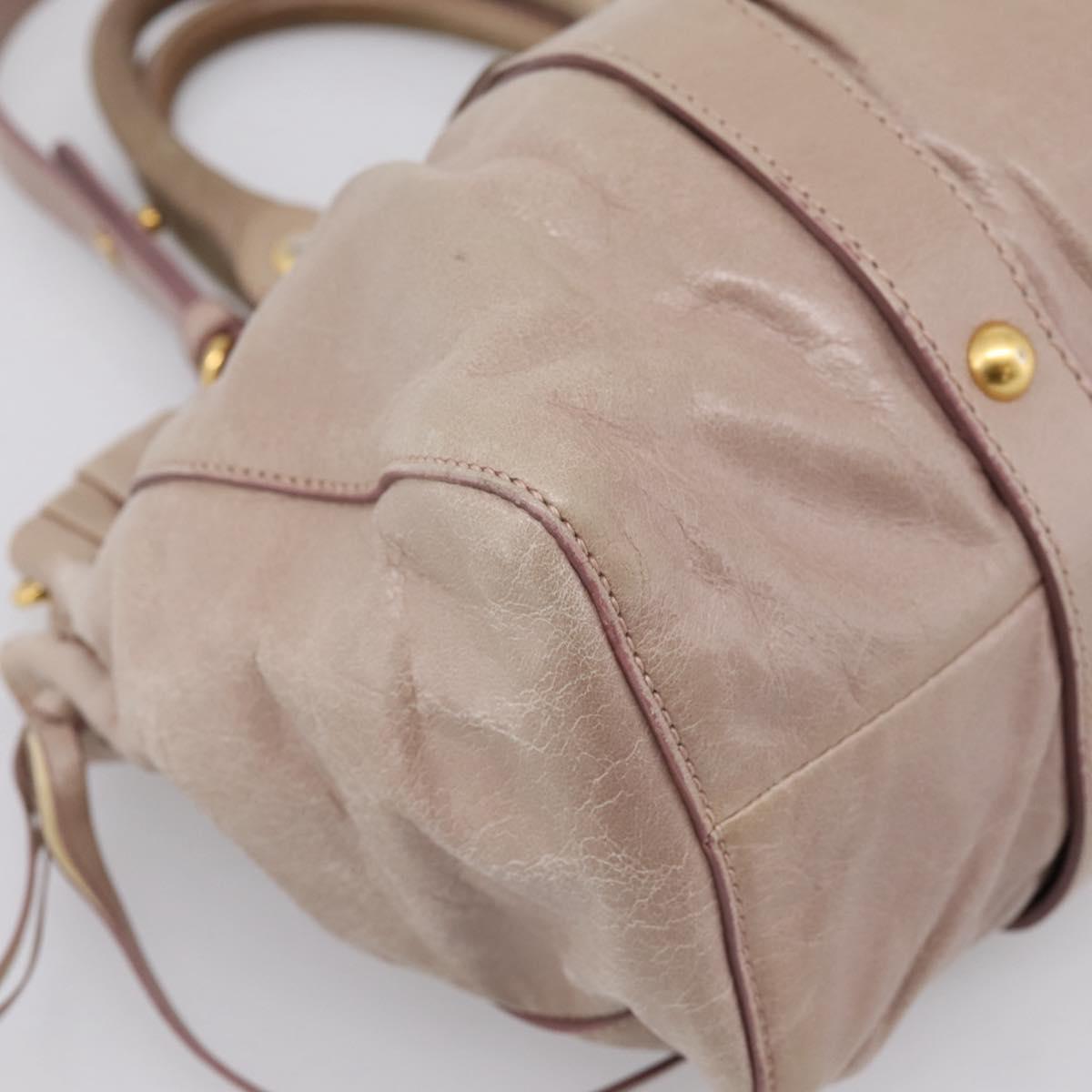 Miu Miu Hand Bag Vitellolux 2way Beige Gold Auth 199109V