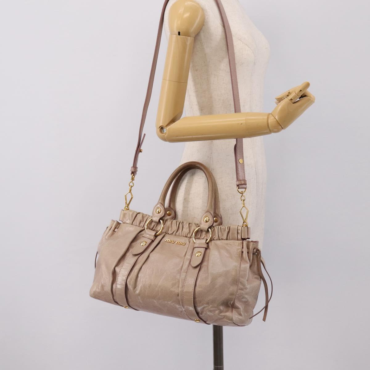 Miu Miu Hand Bag Vitellolux 2way Beige Gold Auth 199109V