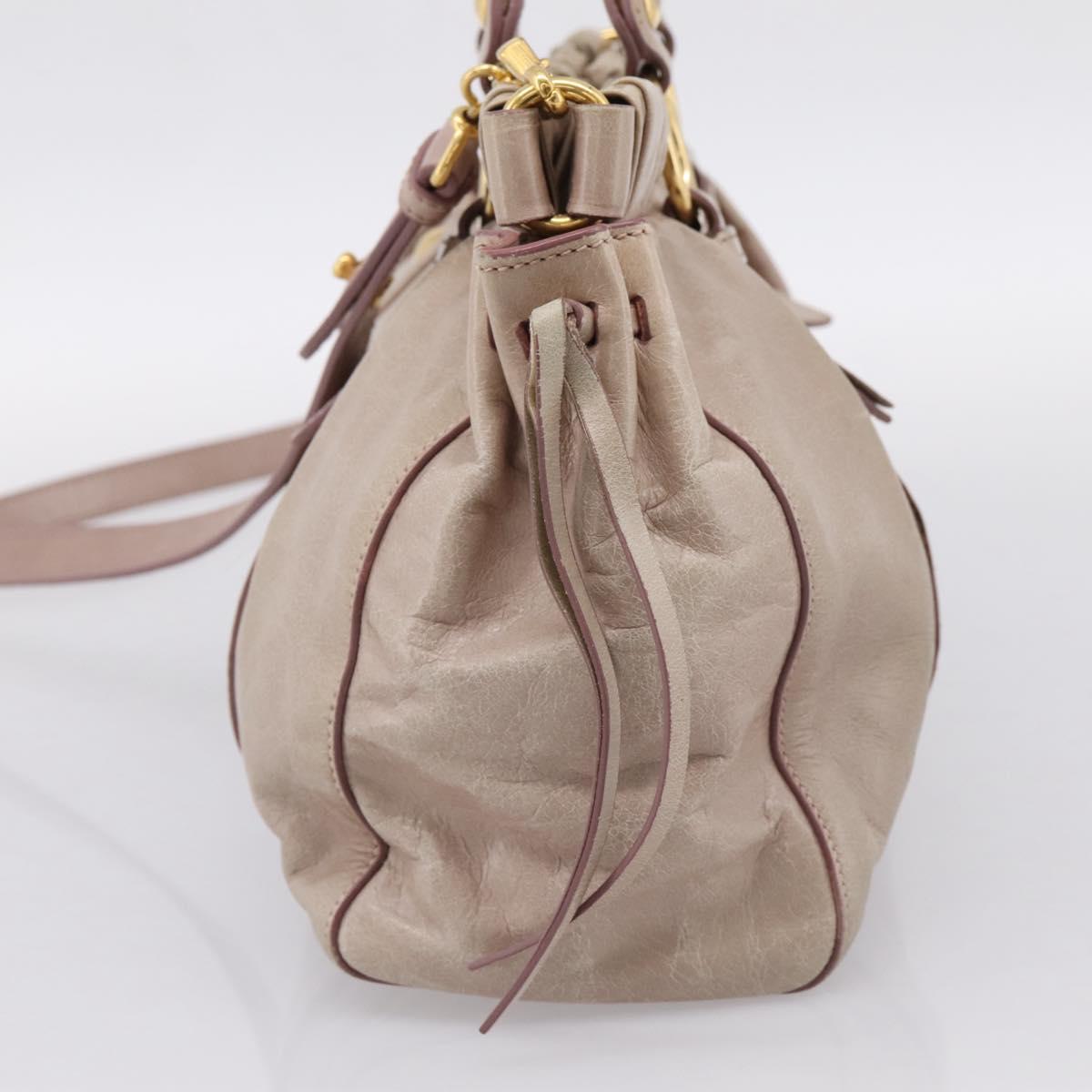 Miu Miu Hand Bag Vitellolux 2way Beige Gold Auth 199109V