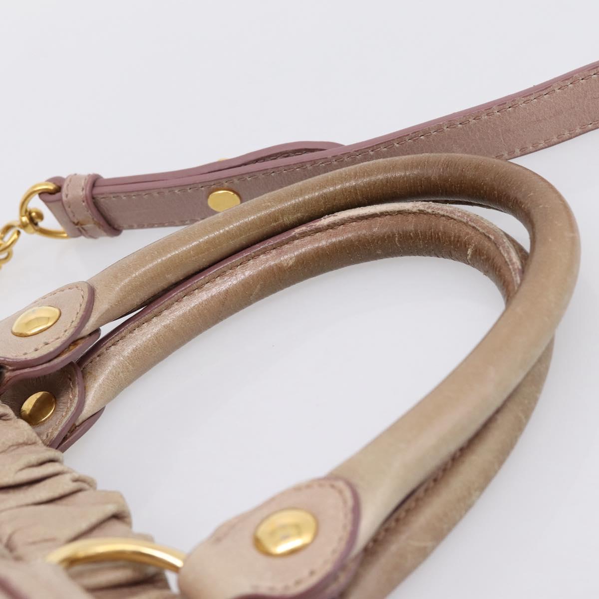 Miu Miu Hand Bag Vitellolux 2way Beige Gold Auth 199109V