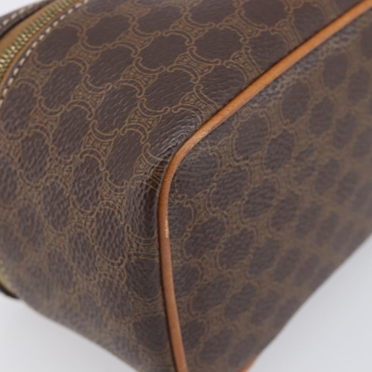 CELINE Macadam Canvas Chain Hand Vanity Bag PVC Leather Brown Gold Auth 199112A