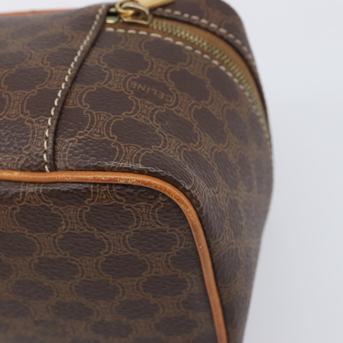 CELINE Macadam Canvas Chain Hand Vanity Bag PVC Leather Brown Gold Auth 199112A