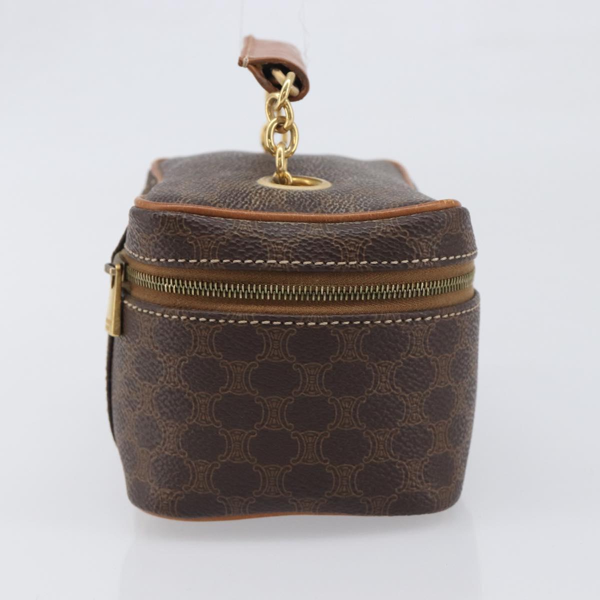 CELINE Macadam Canvas Chain Hand Vanity Bag PVC Leather Brown Gold Auth 199112A