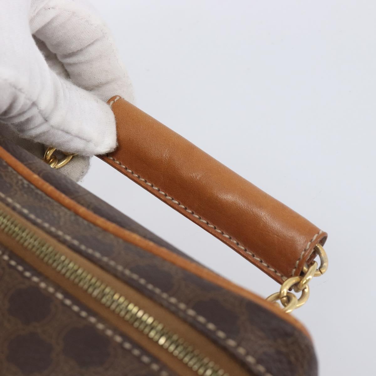 CELINE Macadam Canvas Chain Hand Vanity Bag PVC Leather Brown Gold Auth 199112A