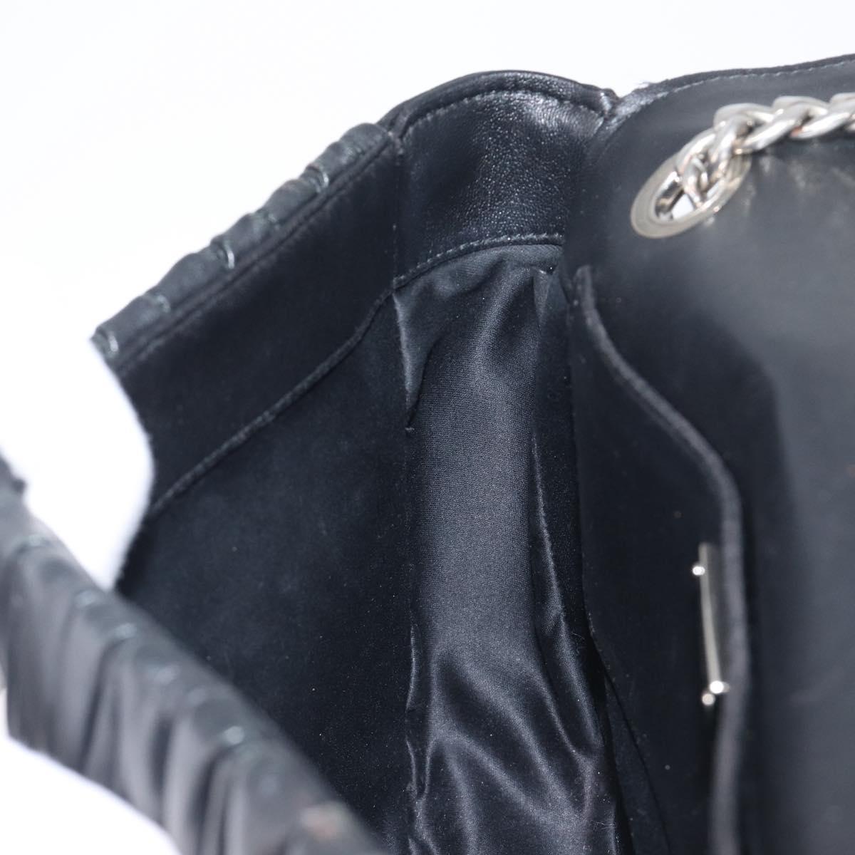 Miu Miu Matelasse Chain Shoulder Bag Leather Black Silver Auth 199113A
