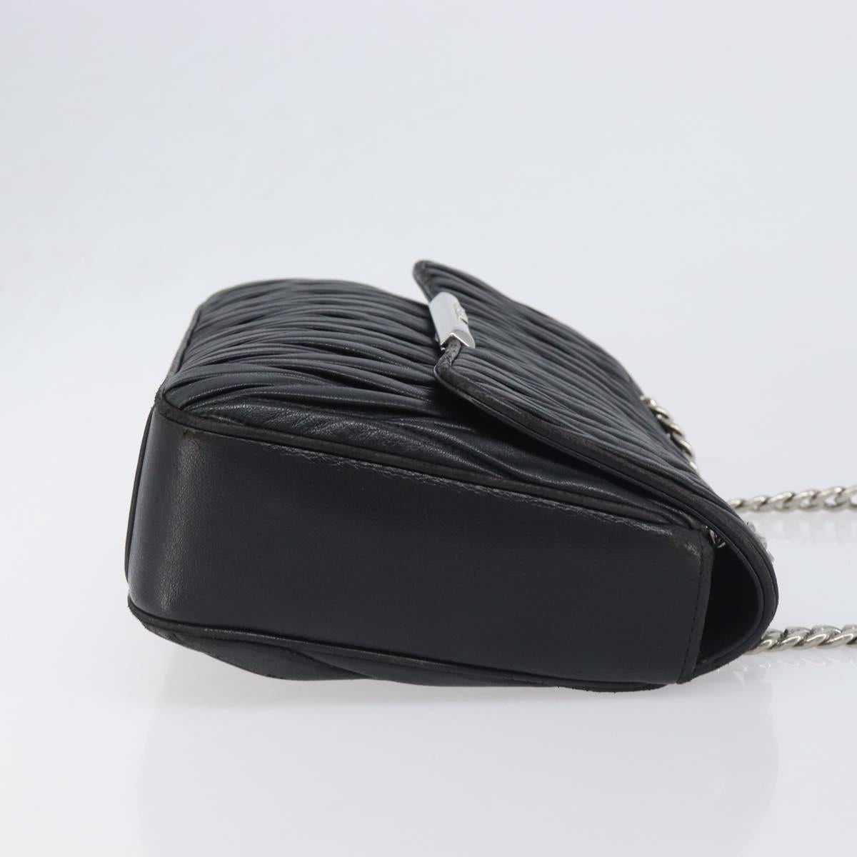 Miu Miu Matelasse Chain Shoulder Bag Leather Black Silver Auth 199113A