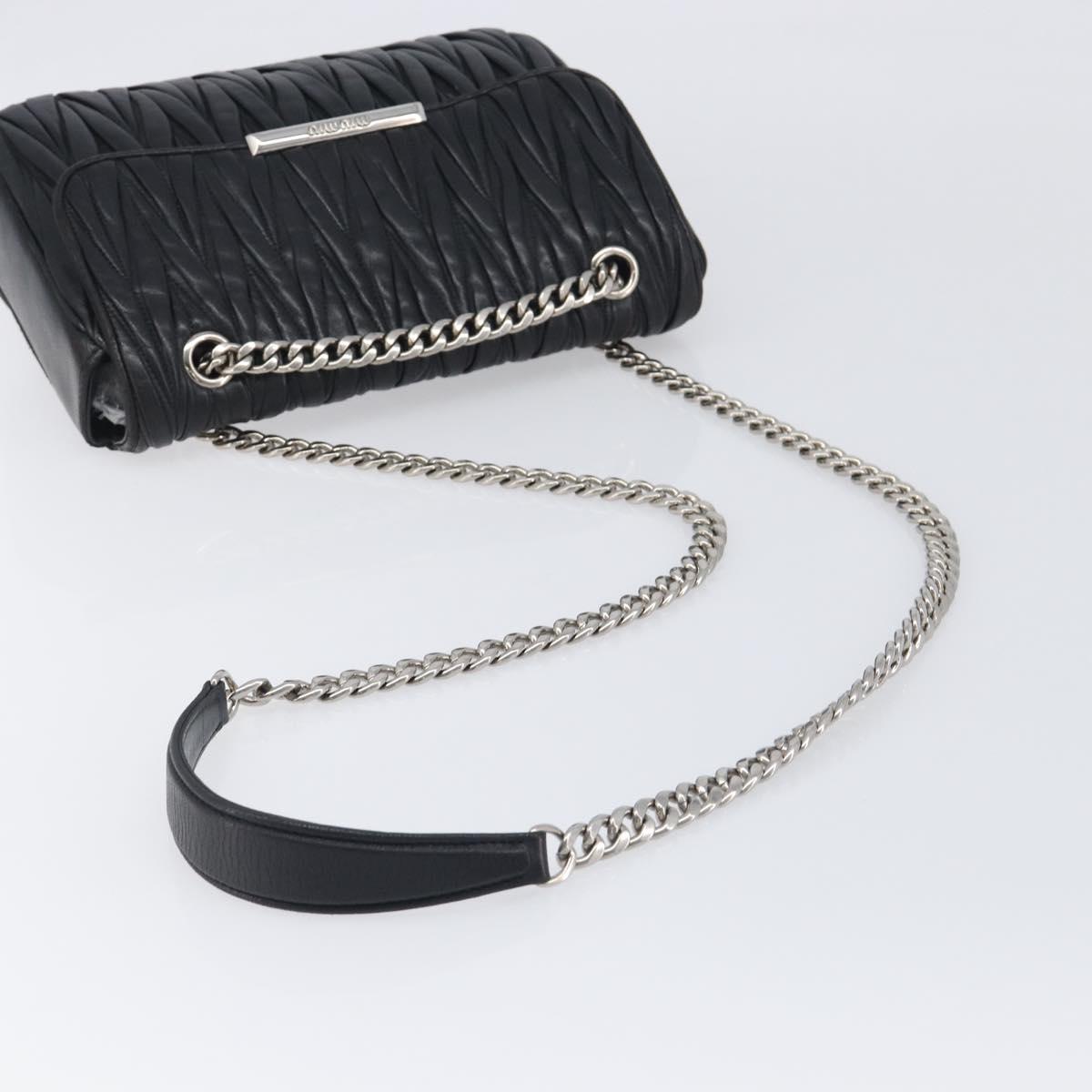 Miu Miu Matelasse Chain Shoulder Bag Leather Black Silver Auth 199113A