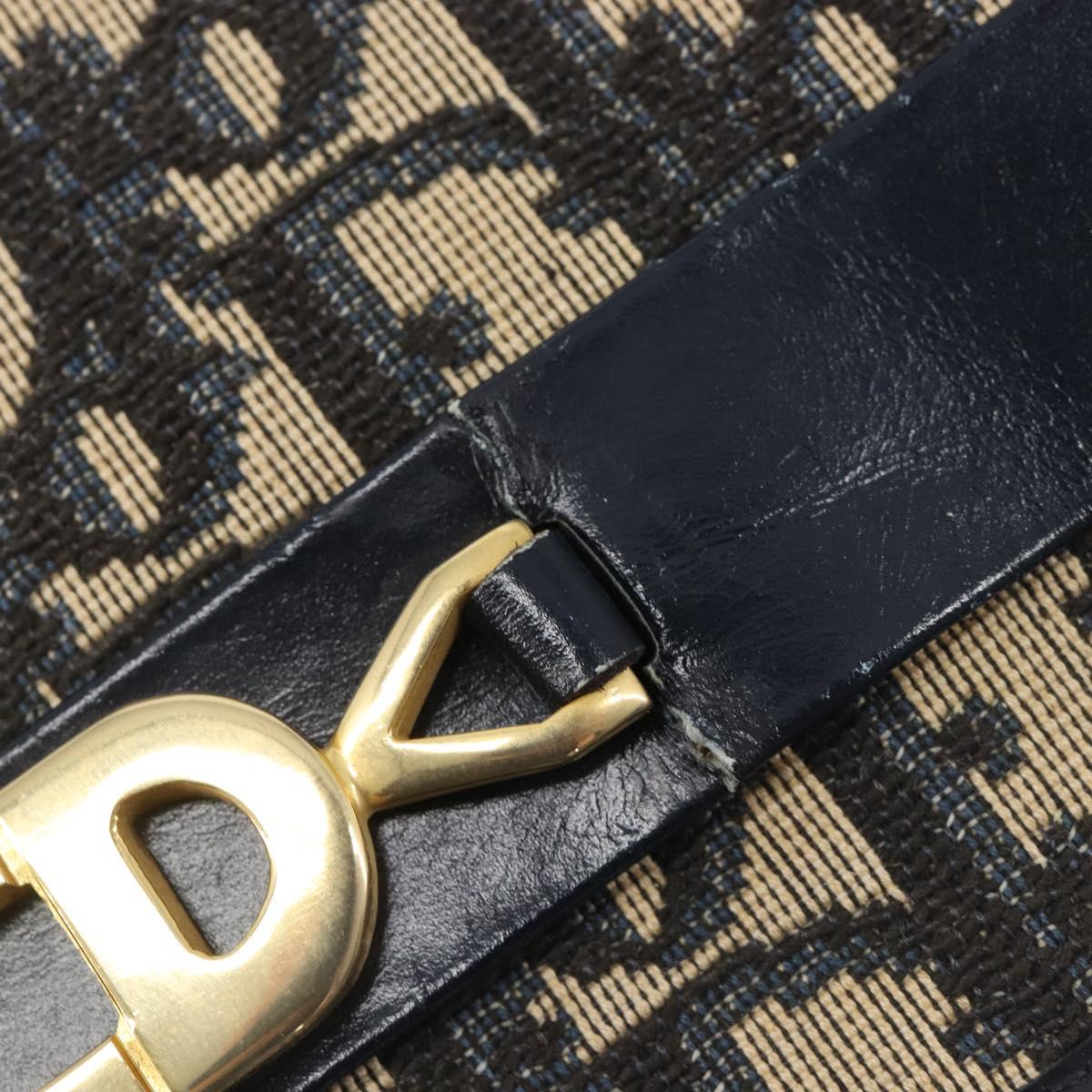 Christian Dior Trotter Canvas Chain Shoulder Bag Navy Gold Auth 199115