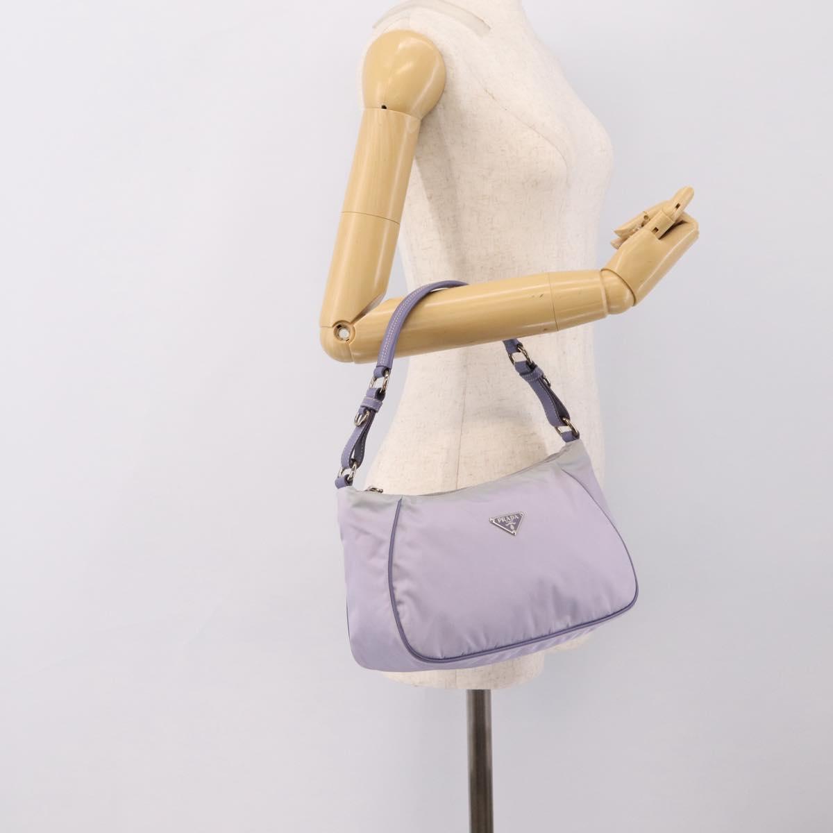 PRADA Shoulder Bag Nylon Lavende Silver Auth 199116A