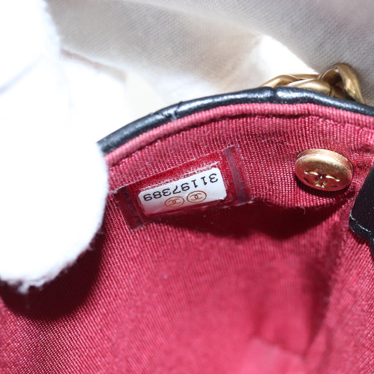 CHANEL Matelasse Pearl Chain Shoulder Bag Lamb Skin Black Gold CC Auth 199117M