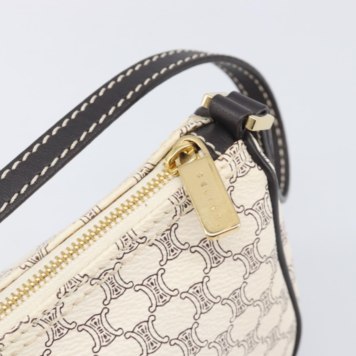 CELINE Macadam Canvas Accessory Pouch PVC Leather White Gold Auth 199119A