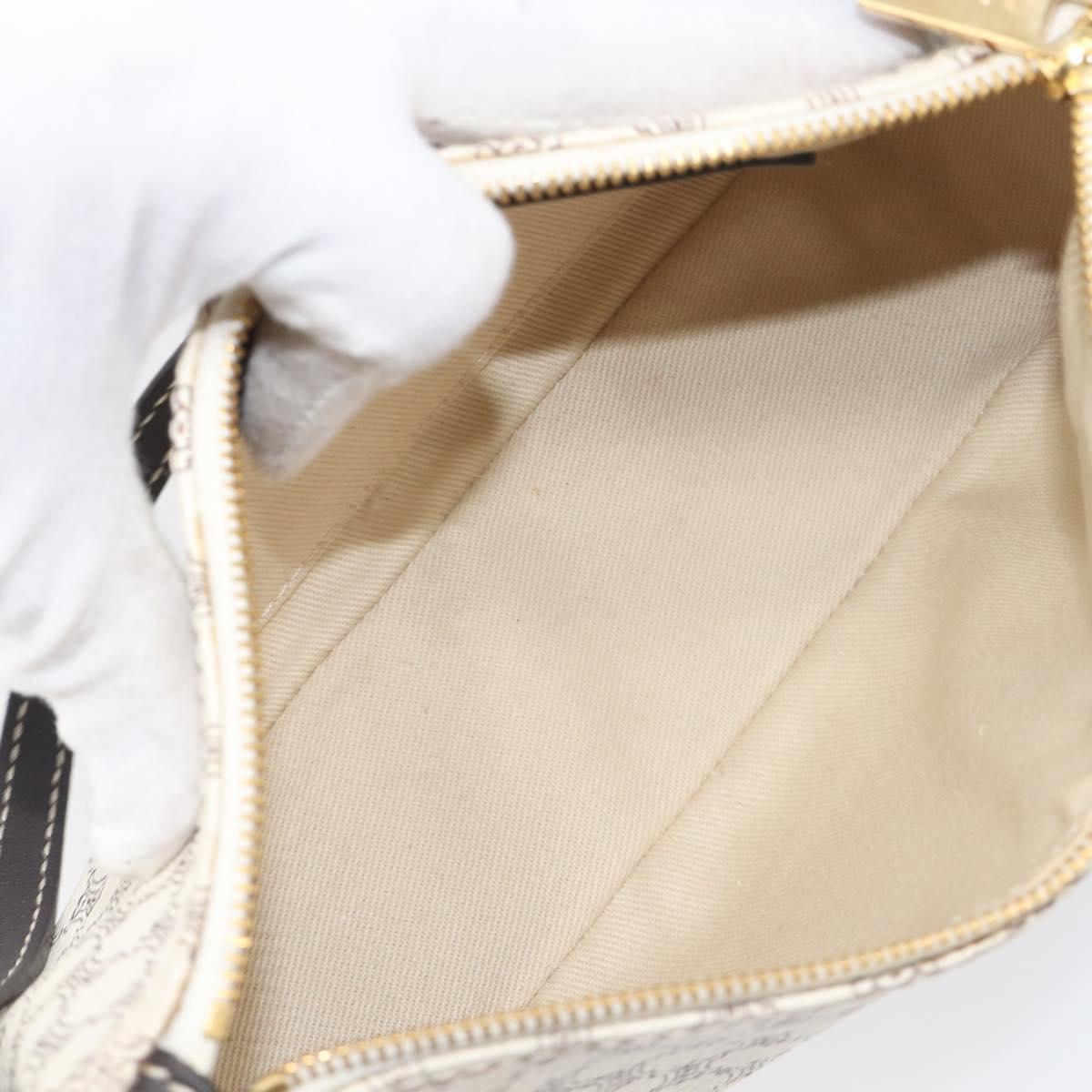 CELINE Macadam Canvas Accessory Pouch PVC Leather White Gold Auth 199119A