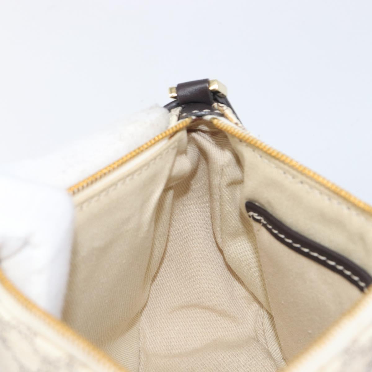 CELINE Macadam Canvas Accessory Pouch PVC Leather White Gold Auth 199119A