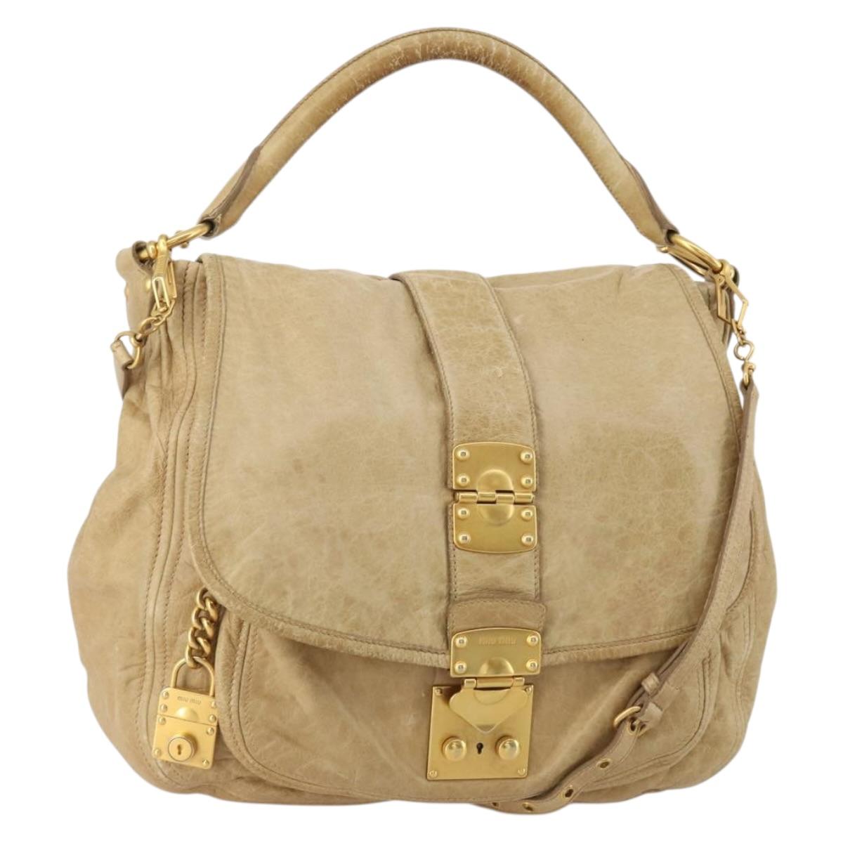 Miu Miu Shoulder Bag Leather 2way Beige Gold Auth 199120A