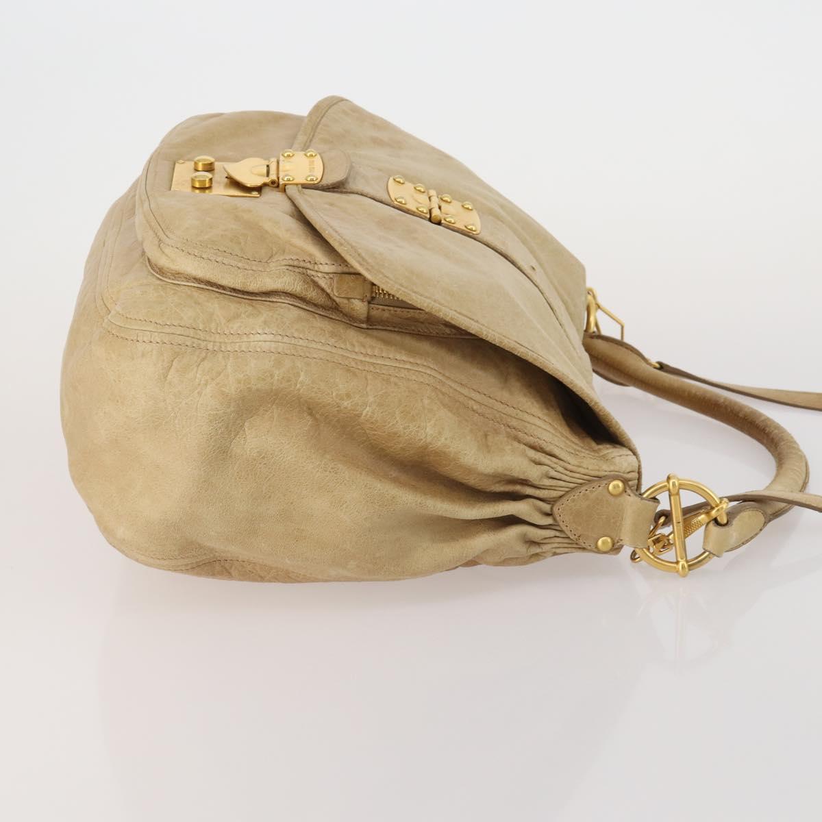 Miu Miu Shoulder Bag Leather 2way Beige Gold Auth 199120A