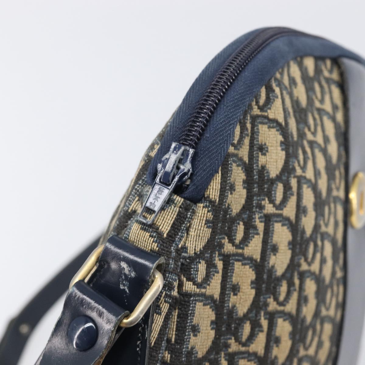 Christian Dior Trotter Canvas Shoulder Bag Navy Gold Auth 199128