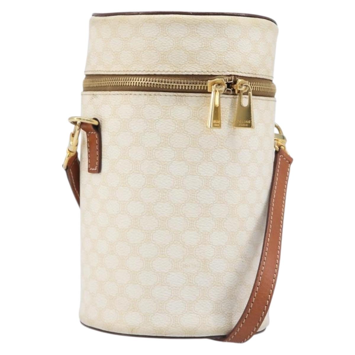 CELINE Macadam Canvas Shoulder Bag PVC Leather Ivory Gold Auth 199132A