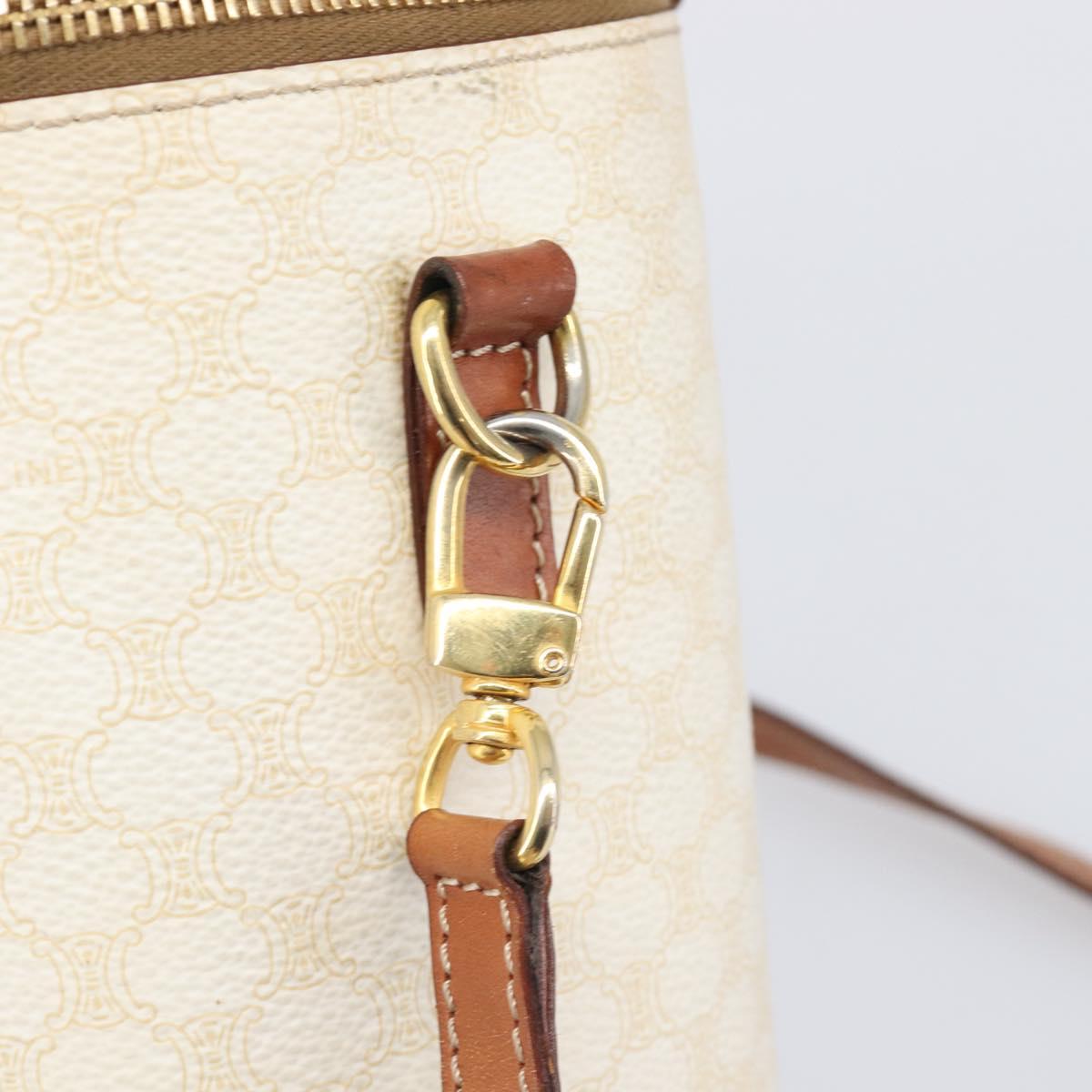 CELINE Macadam Canvas Shoulder Bag PVC Leather Ivory Gold Auth 199132A