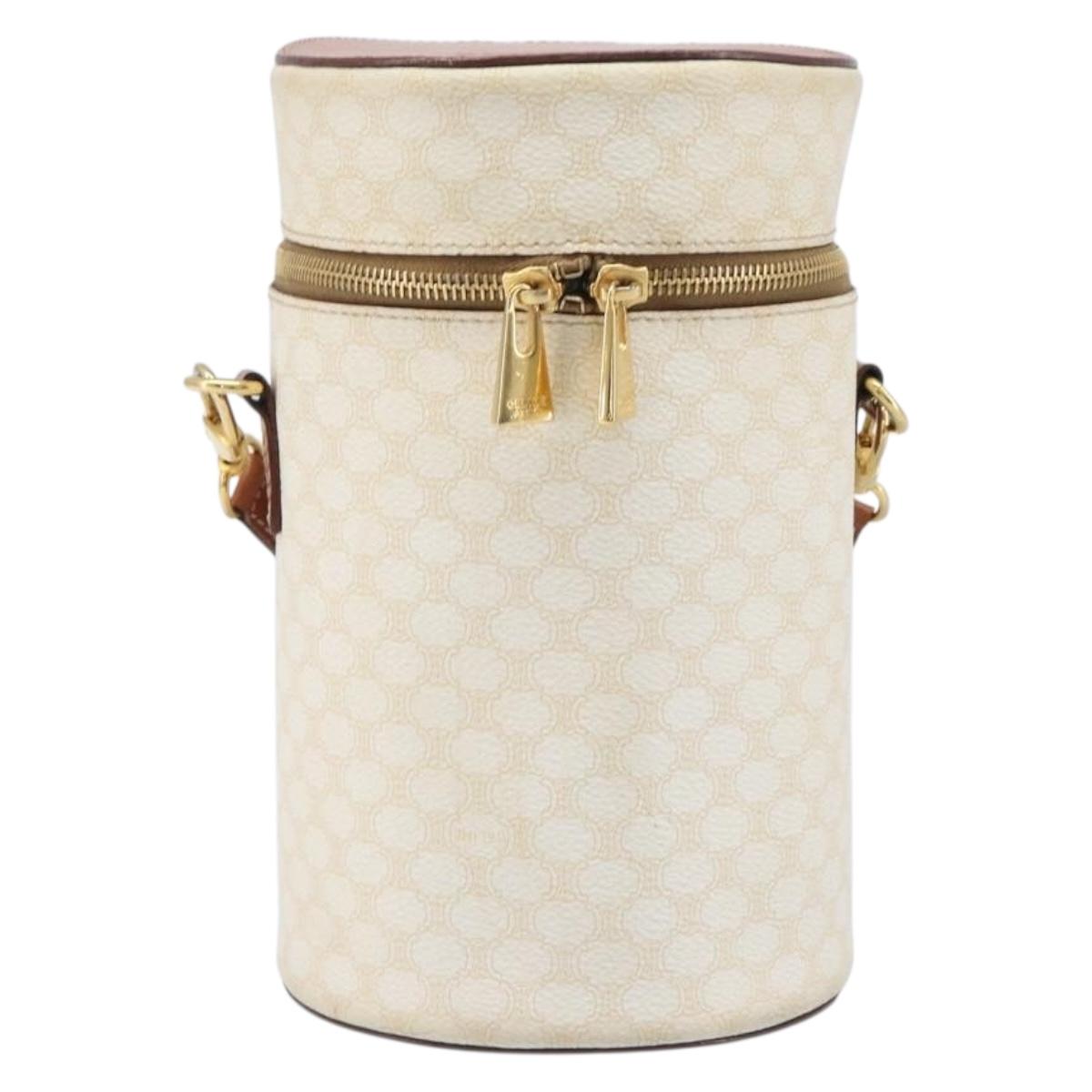 CELINE Macadam Canvas Shoulder Bag PVC Leather Ivory Gold Auth 199132A