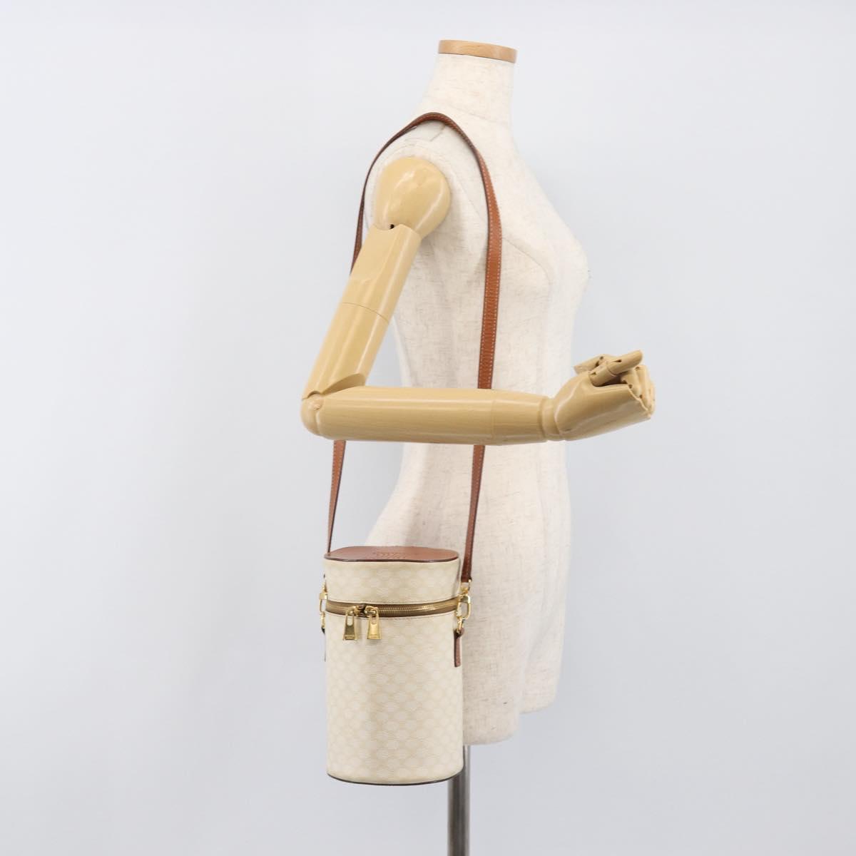 CELINE Macadam Canvas Shoulder Bag PVC Leather Ivory Gold Auth 199132A