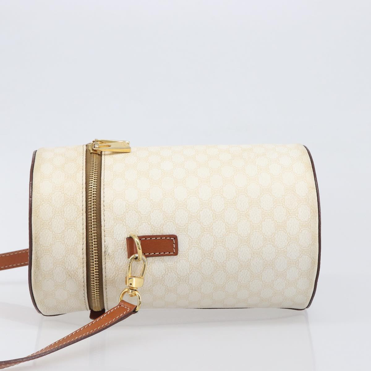 CELINE Macadam Canvas Shoulder Bag PVC Leather Ivory Gold Auth 199132A