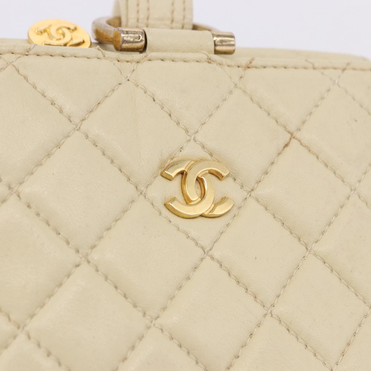 CHANEL Multi Case Matelasse Pouch Leather Ivory Gold CC Auth 199133