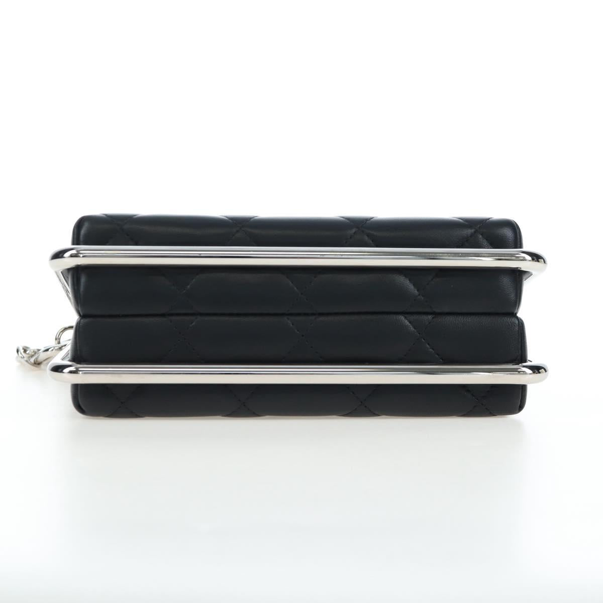 CHANEL Matelasse Hand Bag Lamb Skin 2way Black Silver CC Auth 199135SM