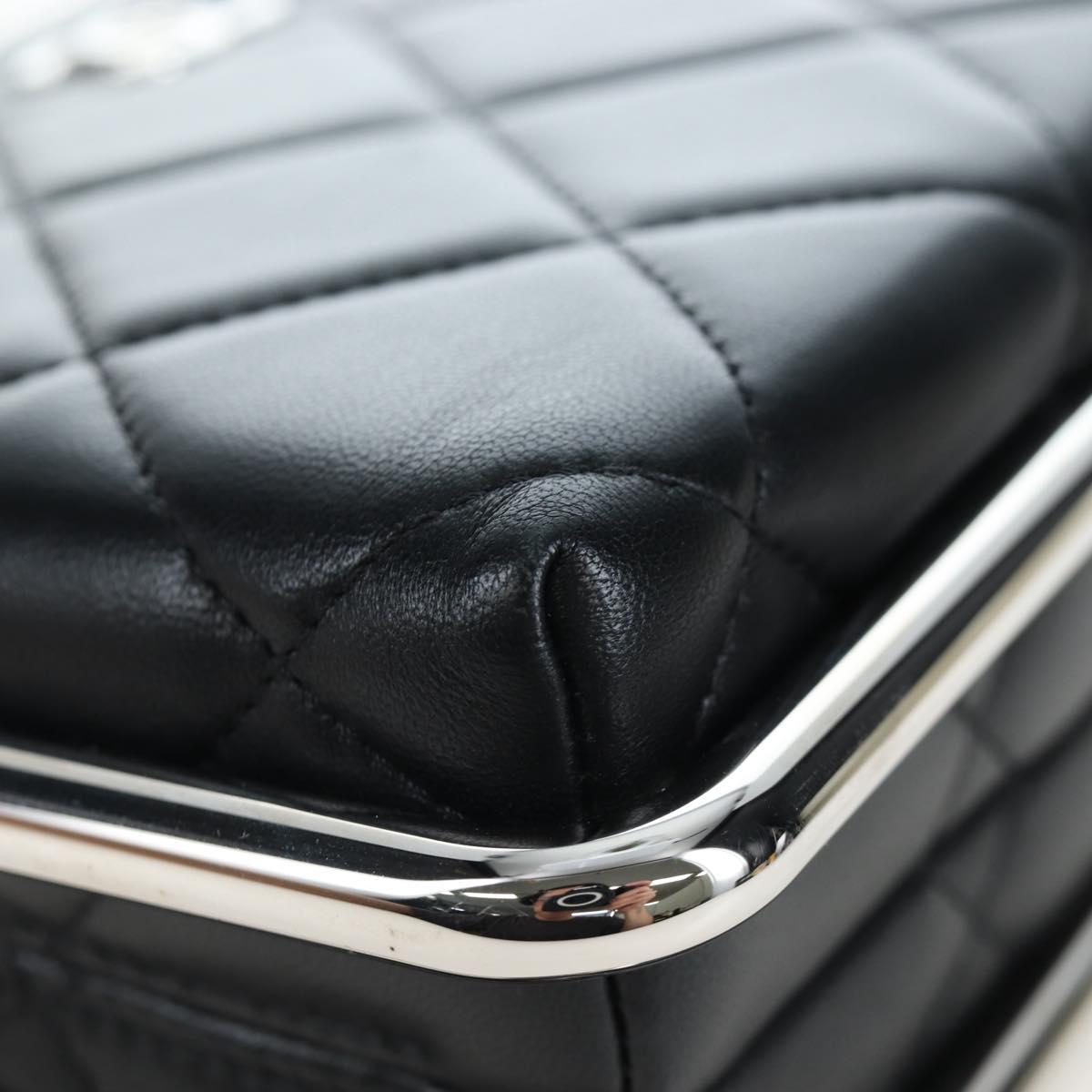 CHANEL Matelasse Hand Bag Lamb Skin 2way Black Silver CC Auth 199135SM