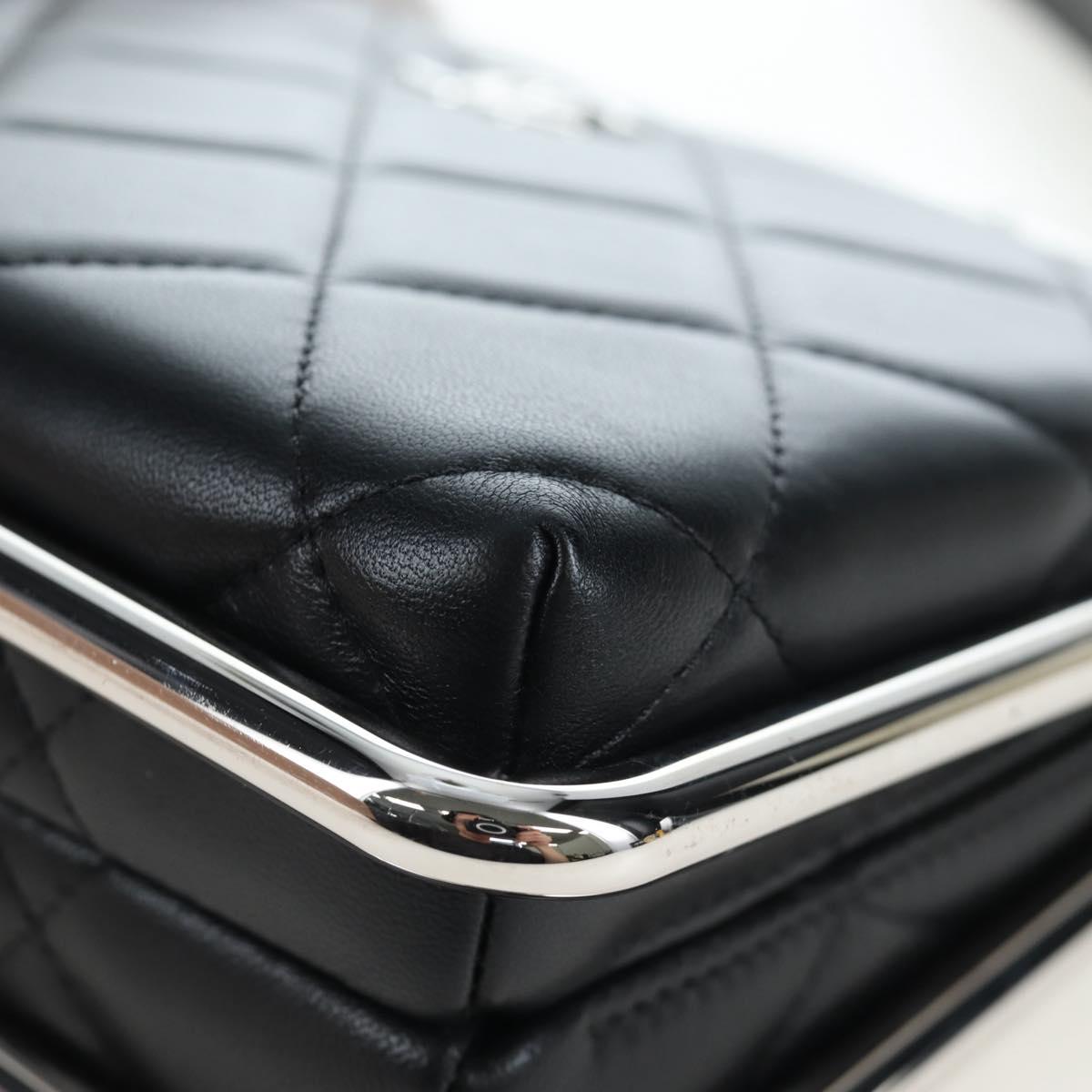 CHANEL Matelasse Hand Bag Lamb Skin 2way Black Silver CC Auth 199135SM