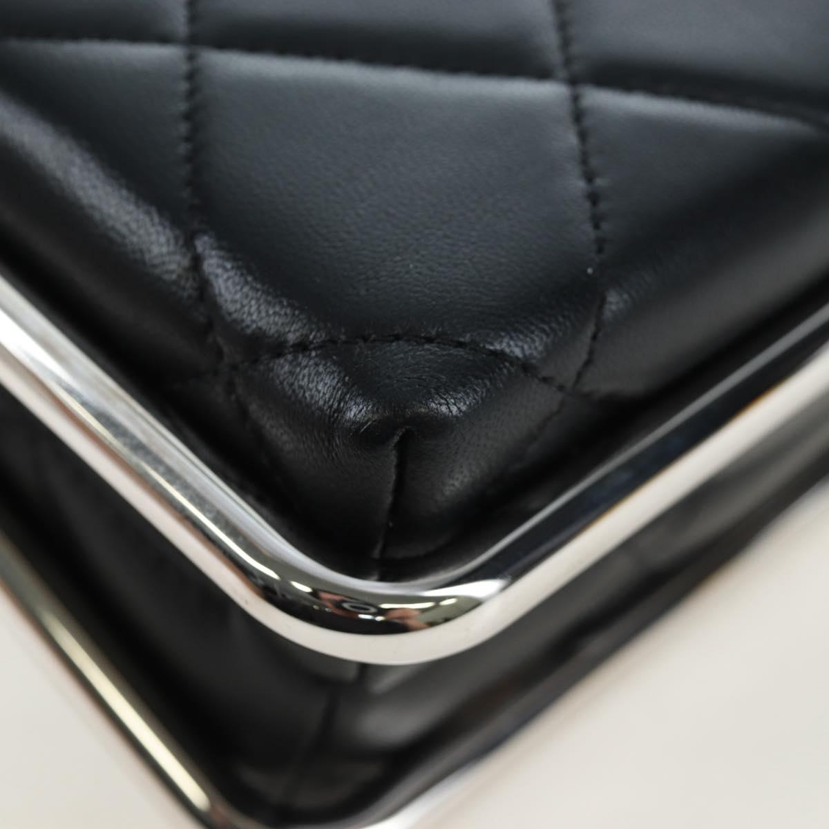 CHANEL Matelasse Hand Bag Lamb Skin 2way Black Silver CC Auth 199135SM