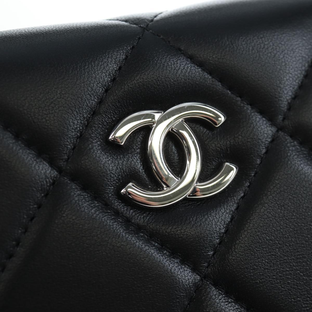 CHANEL Matelasse Hand Bag Lamb Skin 2way Black Silver CC Auth 199135SM