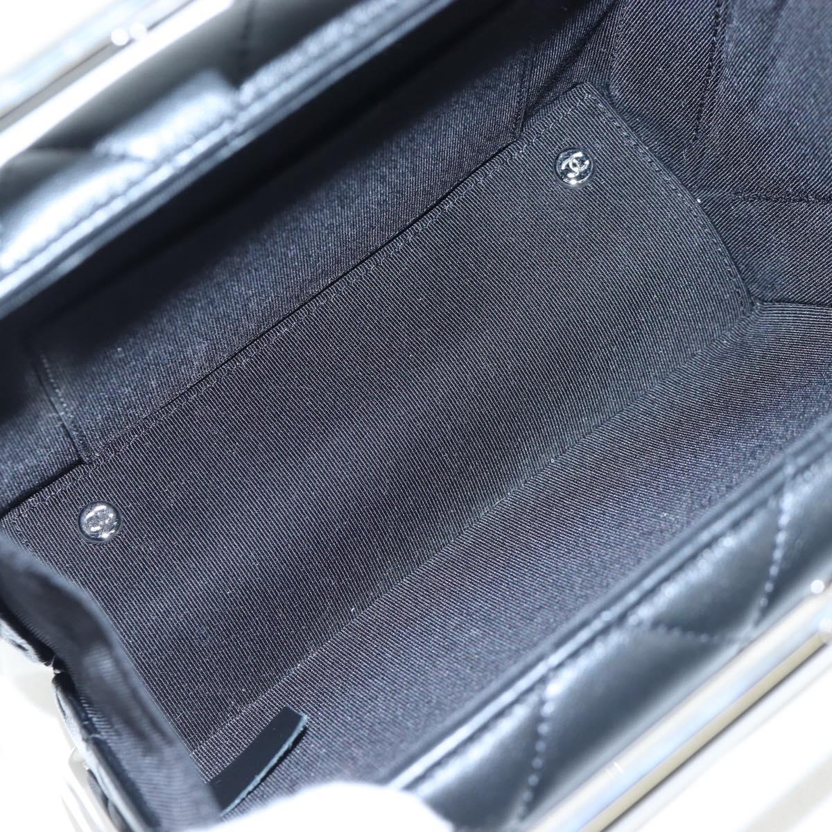 CHANEL Matelasse Hand Bag Lamb Skin 2way Black Silver CC Auth 199135SM