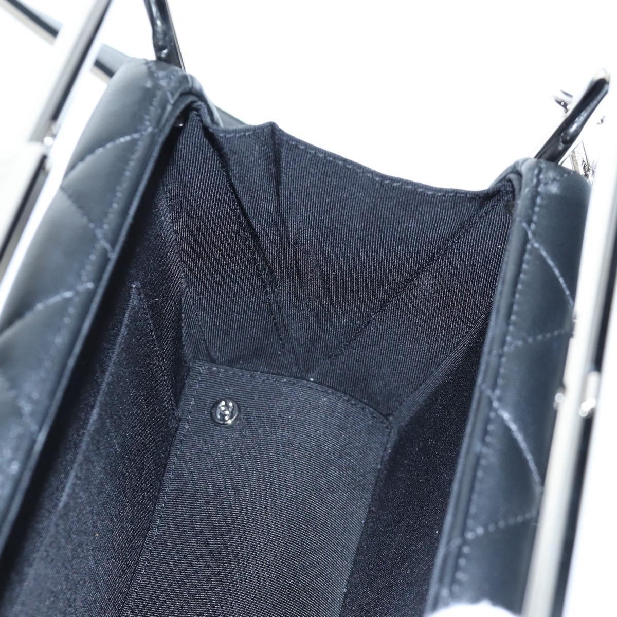 CHANEL Matelasse Hand Bag Lamb Skin 2way Black Silver CC Auth 199135SM