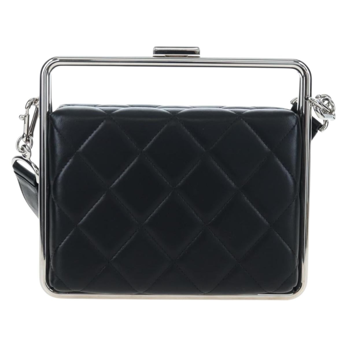 CHANEL Matelasse Hand Bag Lamb Skin 2way Black Silver CC Auth 199135SM