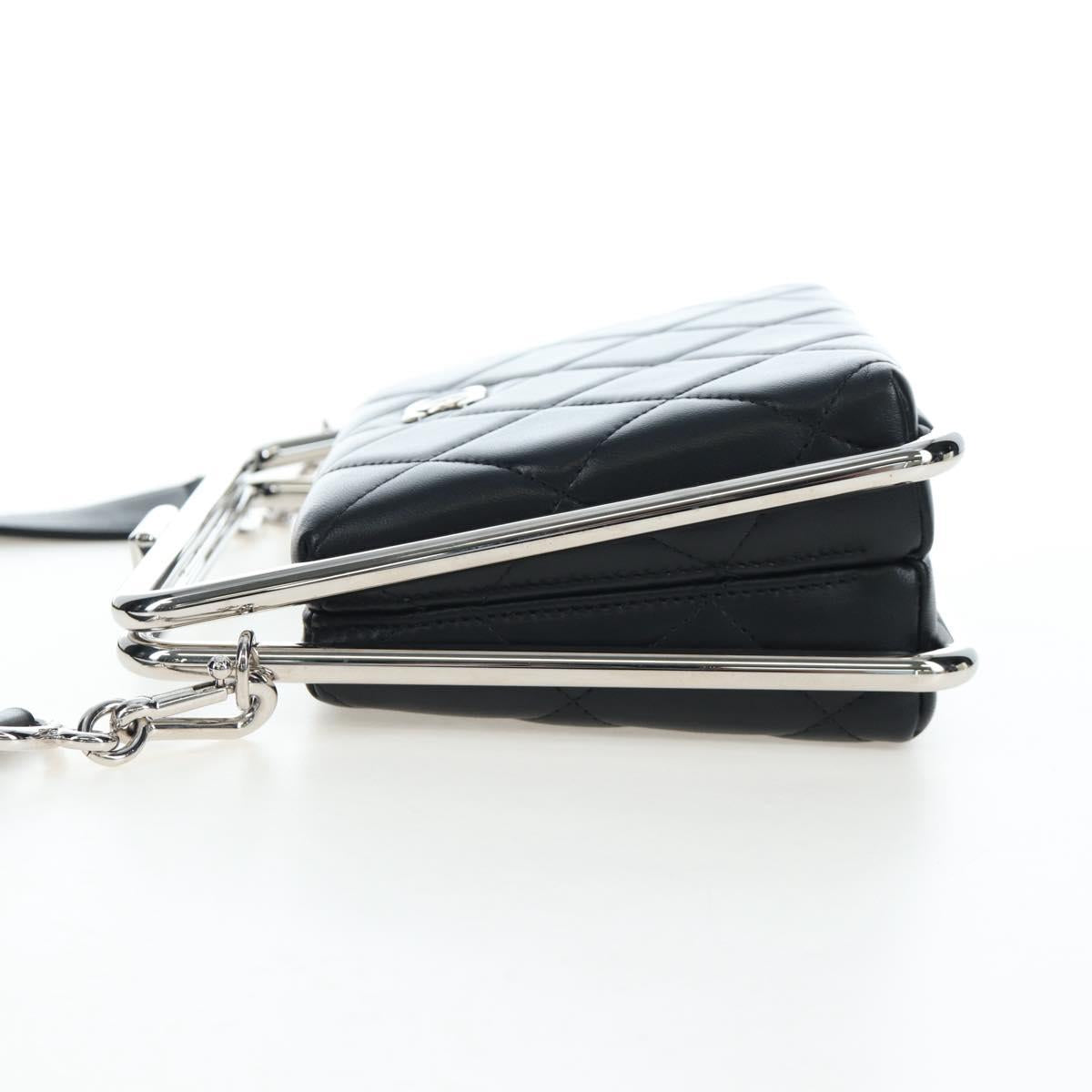 CHANEL Matelasse Hand Bag Lamb Skin 2way Black Silver CC Auth 199135SM