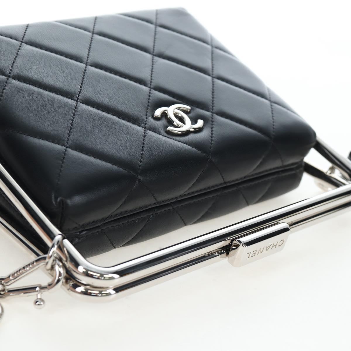 CHANEL Matelasse Hand Bag Lamb Skin 2way Black Silver CC Auth 199135SM