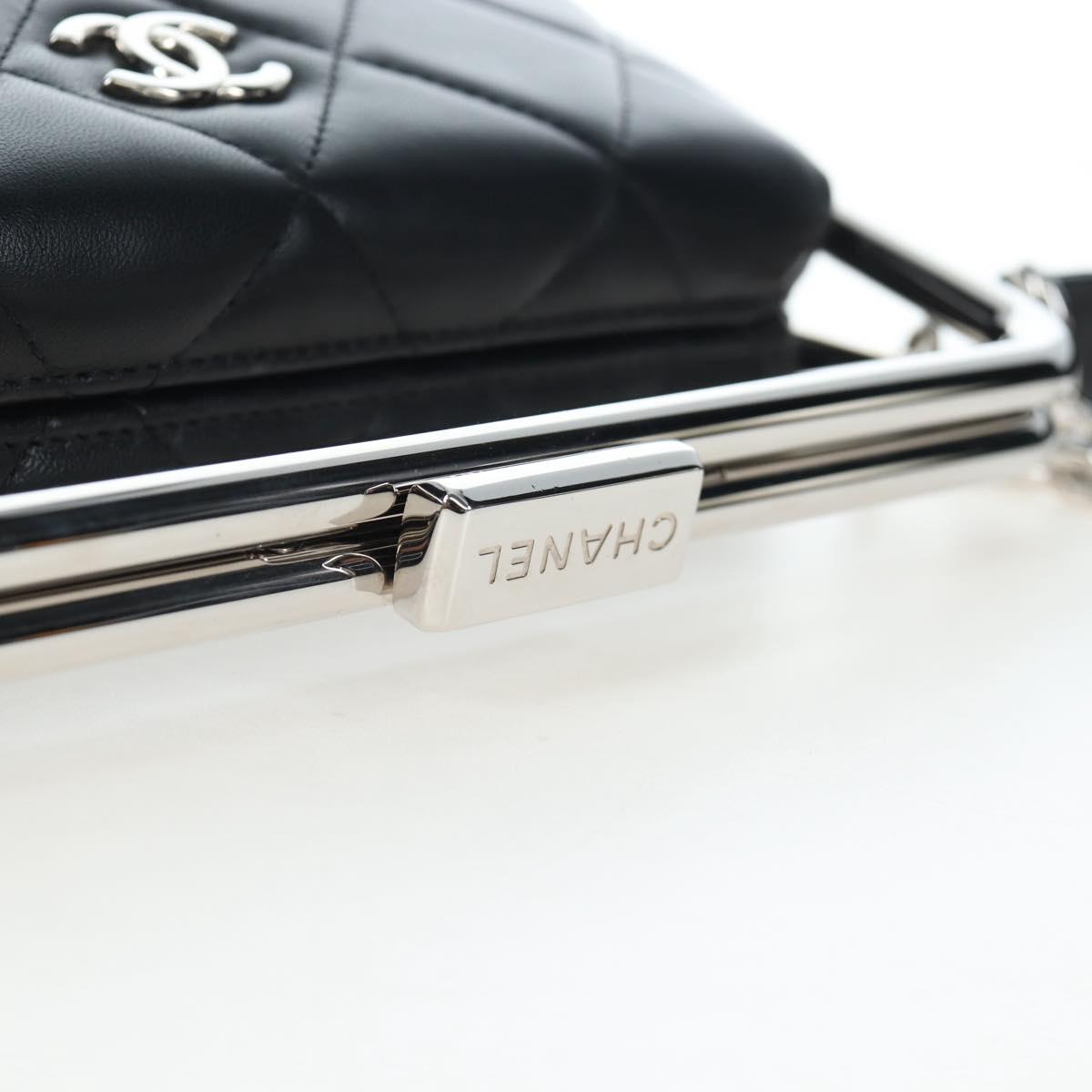 CHANEL Matelasse Hand Bag Lamb Skin 2way Black Silver CC Auth 199135SM