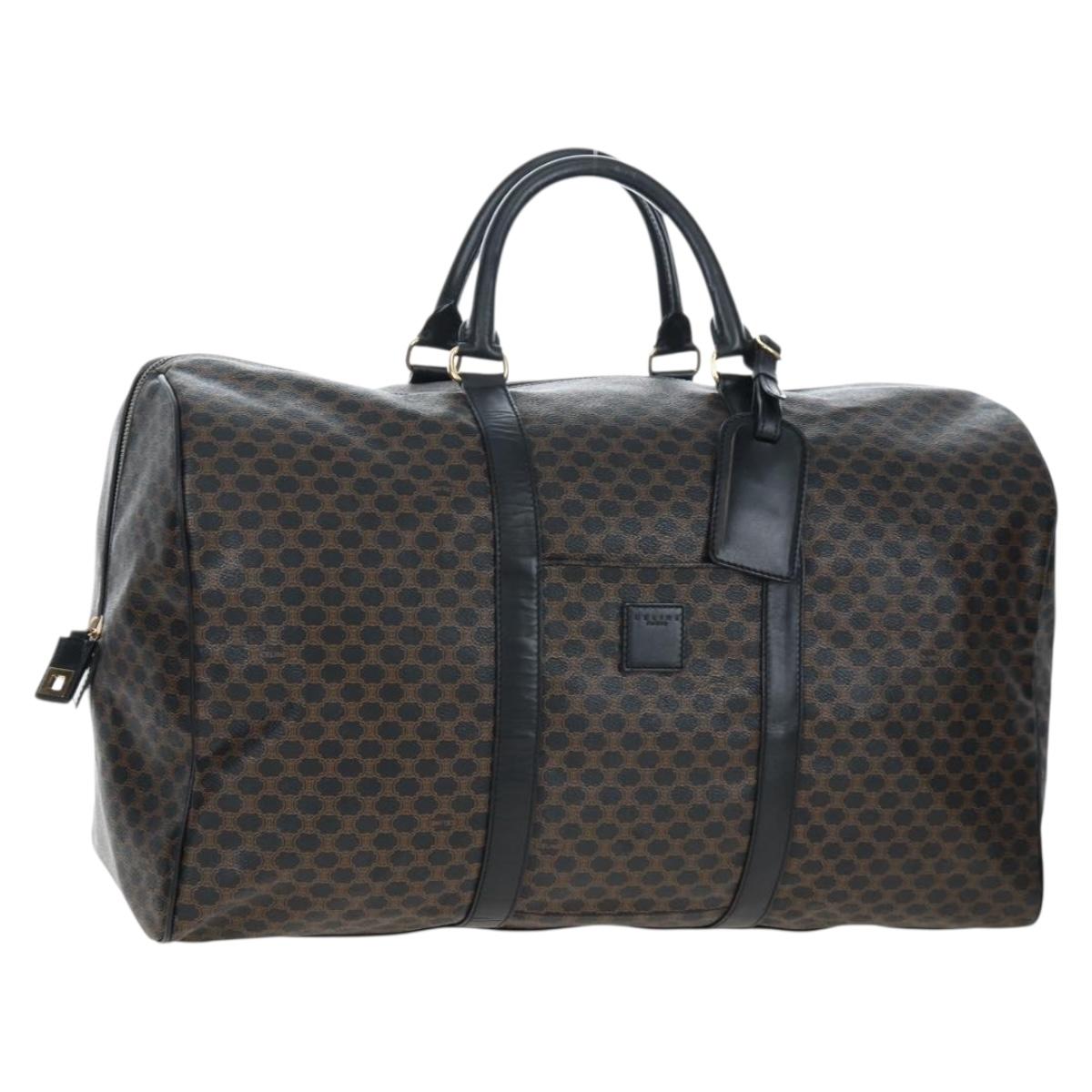 CELINE Macadam Canvas Boston Bag PVC Leather Black Gold Auth 199137V