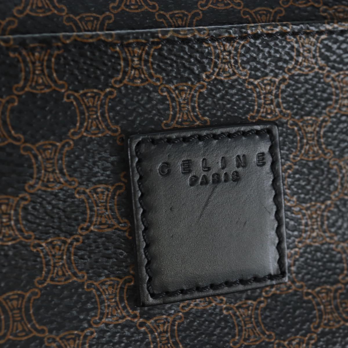 CELINE Macadam Canvas Boston Bag PVC Leather Black Gold Auth 199137V