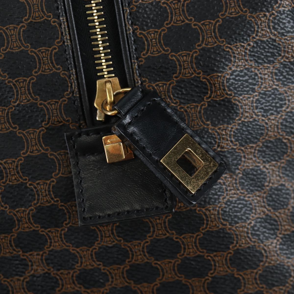 CELINE Macadam Canvas Boston Bag PVC Leather Black Gold Auth 199137V