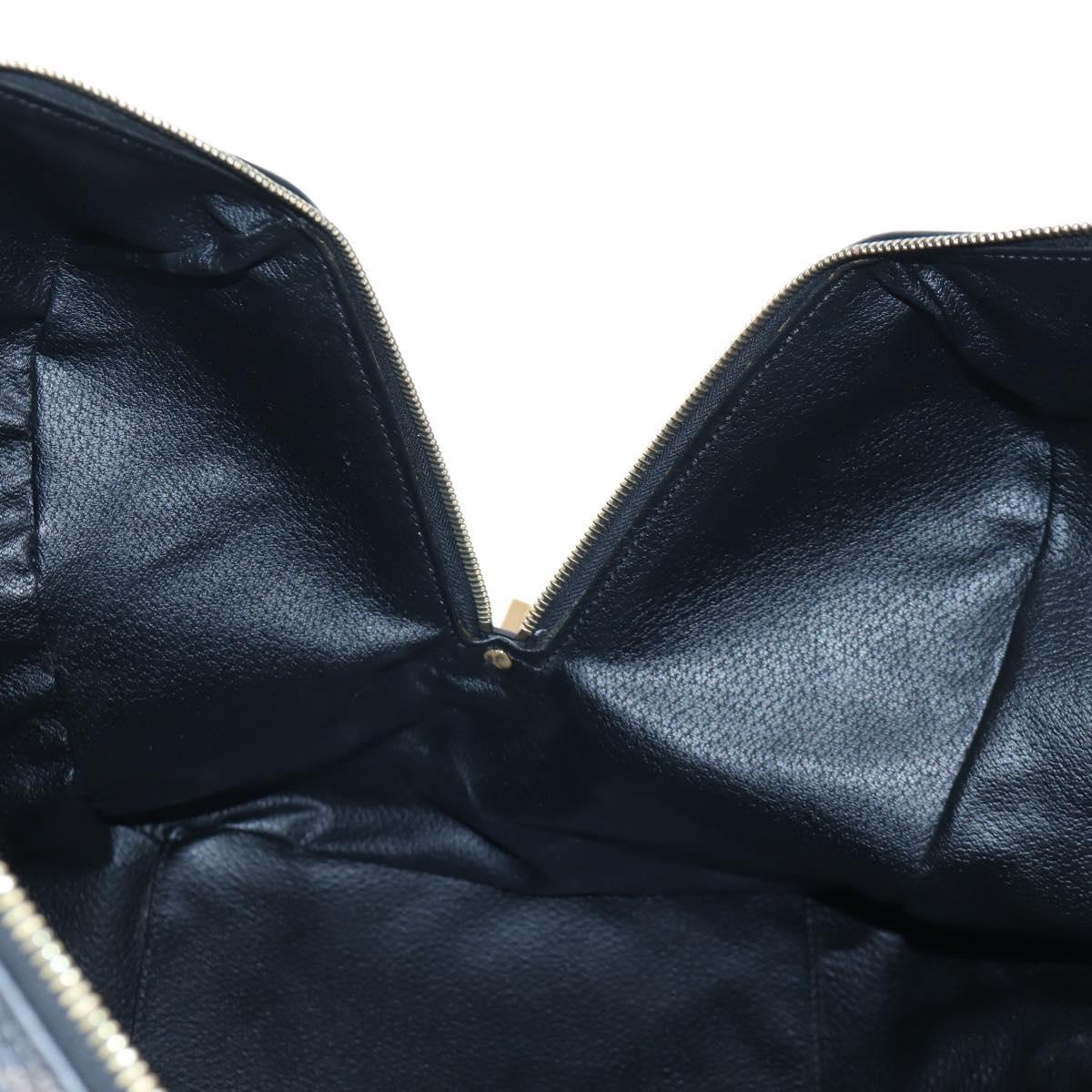 CELINE Macadam Canvas Boston Bag PVC Leather Black Gold Auth 199137V