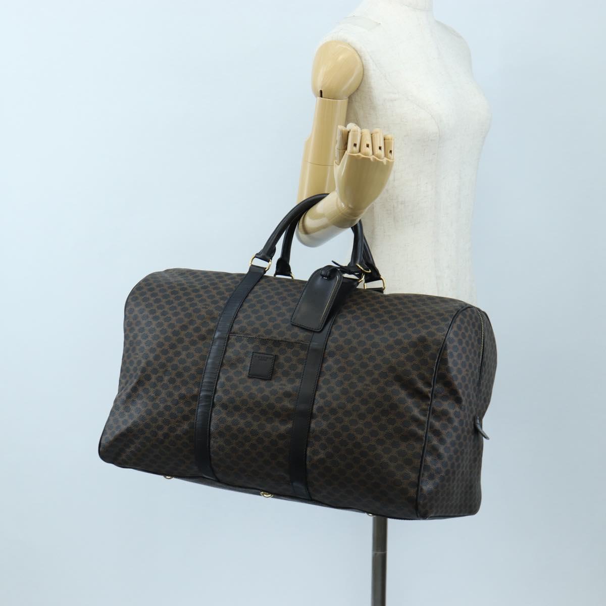 CELINE Macadam Canvas Boston Bag PVC Leather Black Gold Auth 199137V