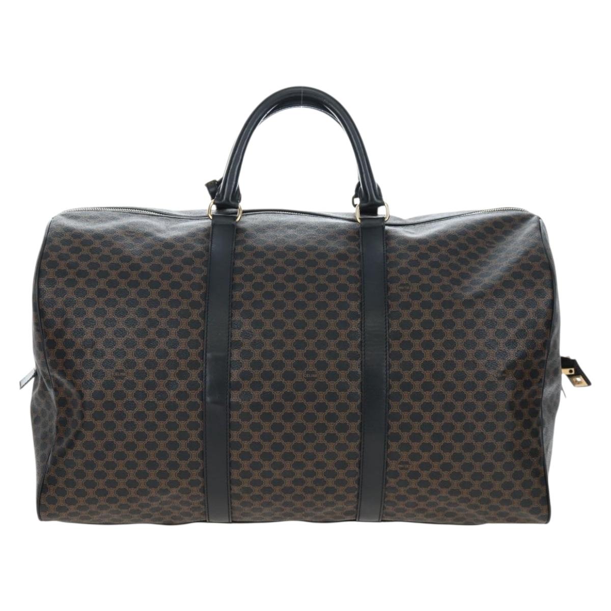 CELINE Macadam Canvas Boston Bag PVC Leather Black Gold Auth 199137V