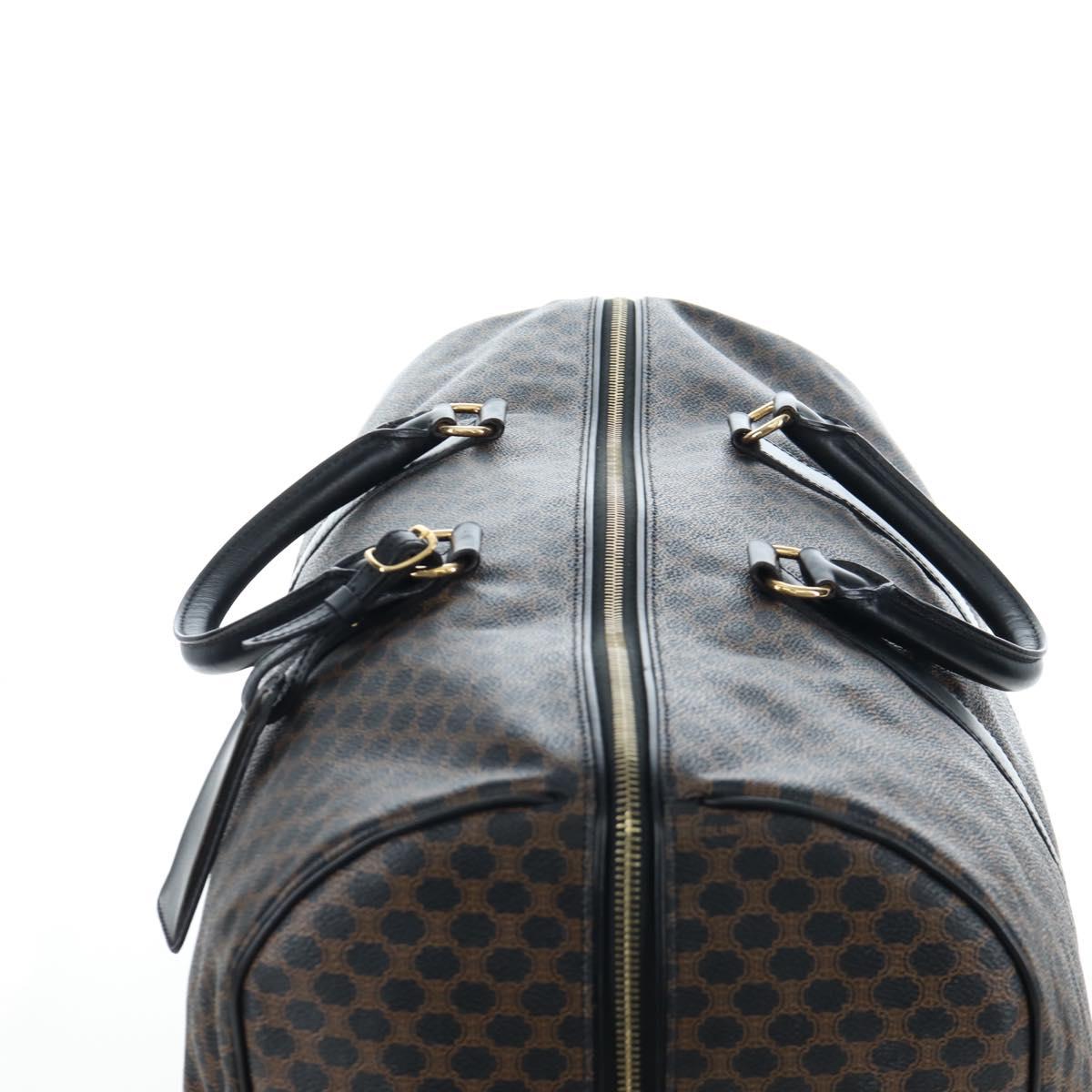 CELINE Macadam Canvas Boston Bag PVC Leather Black Gold Auth 199137V
